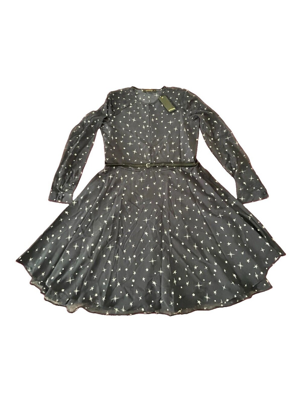 SUPERTRASH Sundress Celestial Navy/ Stars Long Sleeve Belted MSRP $176 S Med 36